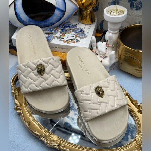 🆕 KURT GEIGER LONDON 🧿 NWOB Meena Eagle Quilted Slide, Bone - Sz 39 US 8.5 - Picture 4 of 11